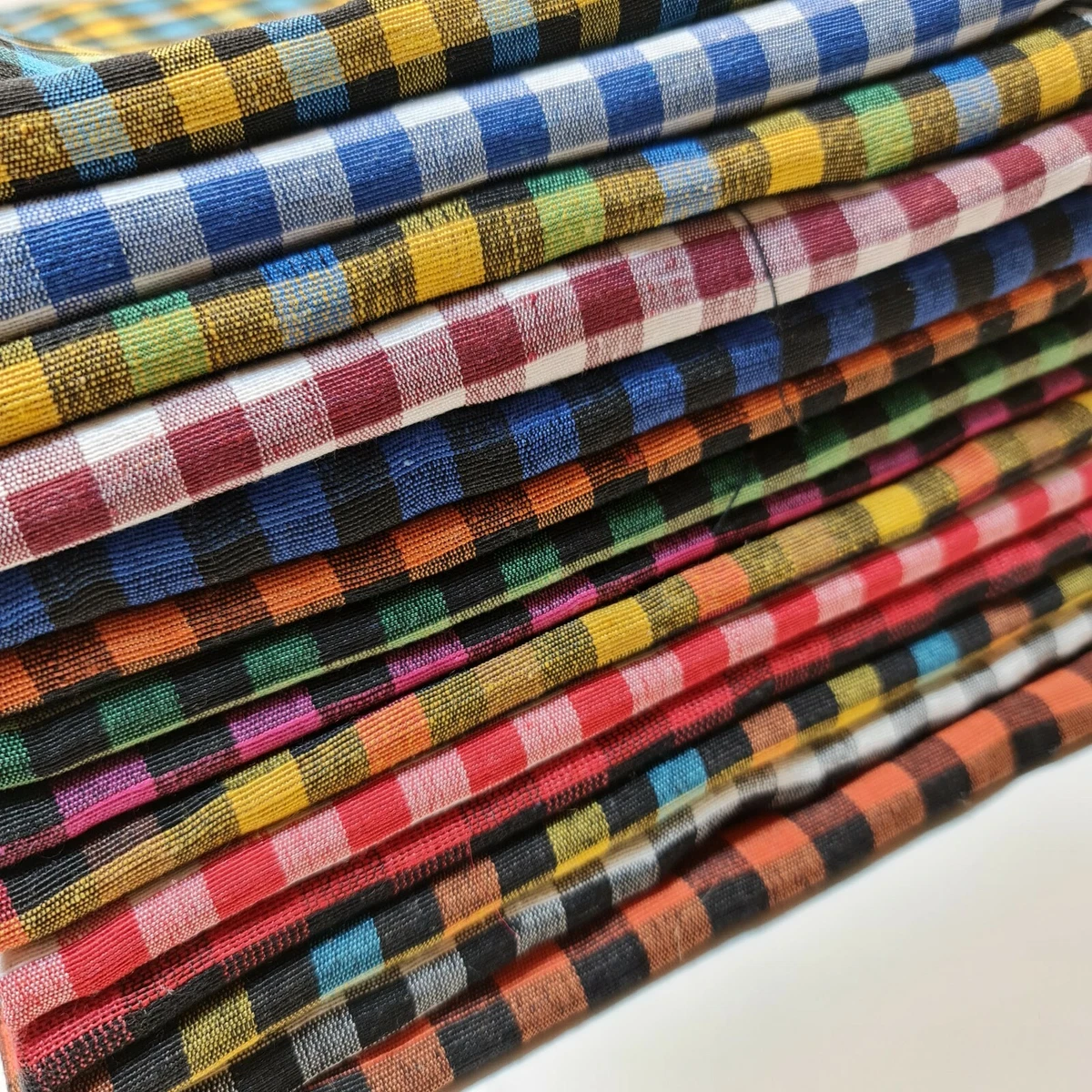 Clearance Luxury Gingham Check 100 Cotton Linen Woven Material
