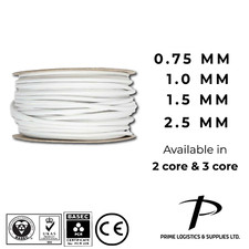 Image of White Flexible PVC Round Cable 2 & 3 Core 0.75-2.5mm Electrical Wire White Flex