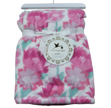 Adirondack Baby Pink Flower Fleece Blanket Infant Girls White Floral Soft NWT