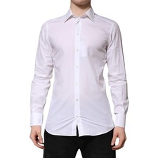 DOLCE & GABBANA Shirt White GOLD Long Sleeves Dress Men Formal 38/US15/XS 370usd