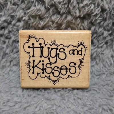 Vintage D O T S Wood Mounted Rubber Stamp Hugs And Kisses