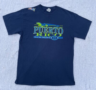 Hanes Puerto Rico T Shirt Men's Large 42-44 Beefy Tee Blue