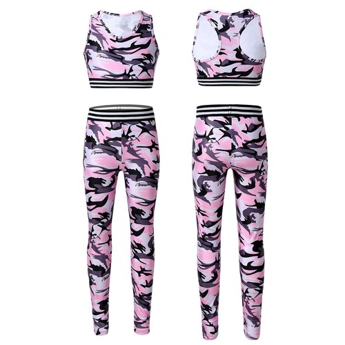 UK Kids Girls Leggings Sets Athletic Sports Outfits Racer Back Tank Skinny Pants - Picture 22 of 97