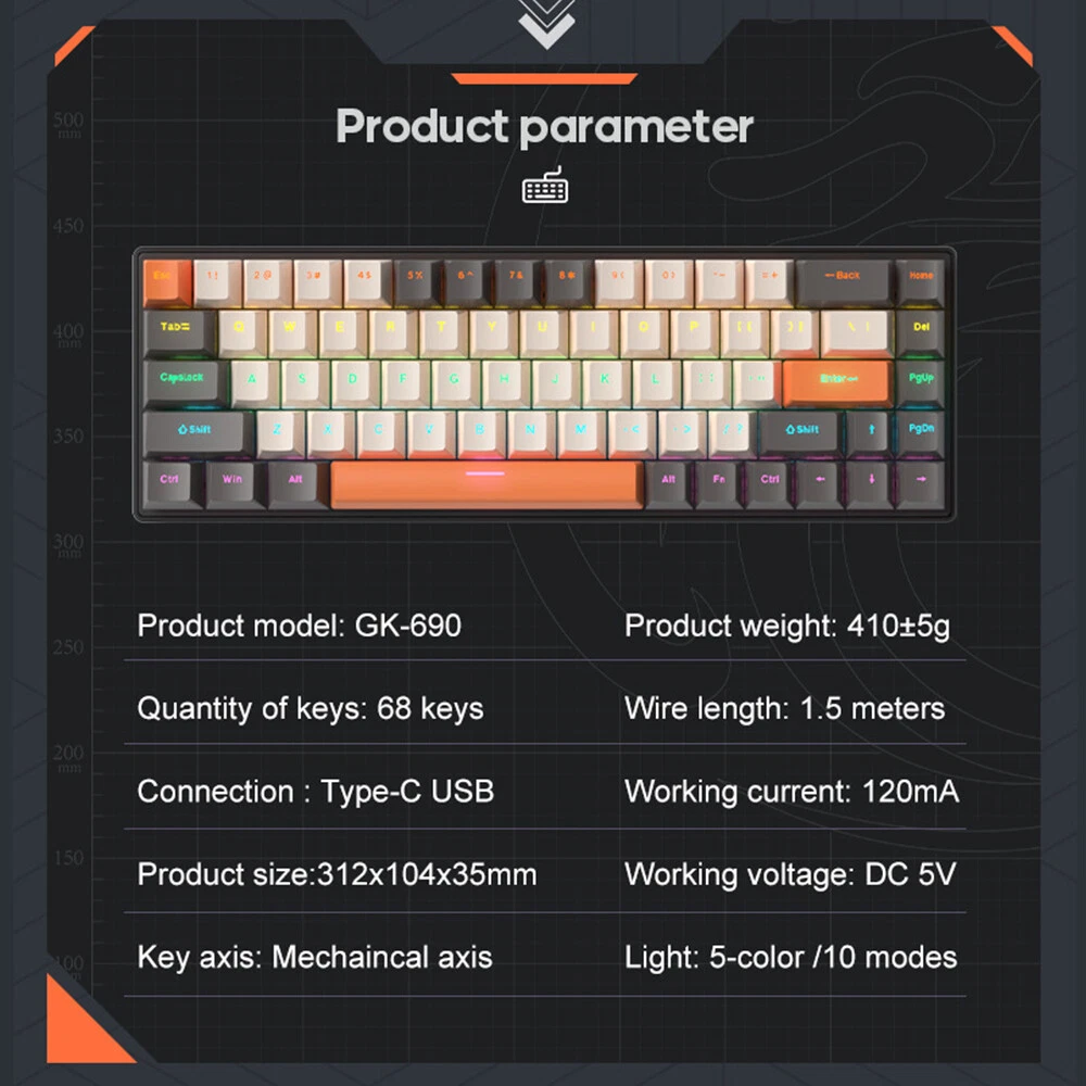 68-Key Mechanical Keyboard with FN Shortcuts and Full Anti-Ghosting I8S8