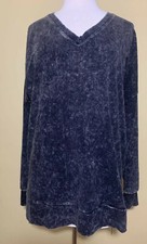 Zenana Signature Sweatshirt Size Large Black Long Sleeve V Neck Marbled