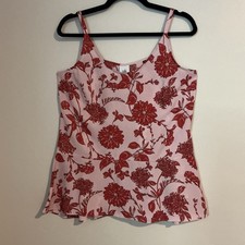 CAbi Top Womens S Pink Floral Cami Tank Scoop Neck Ruffle Hem Adjustable Strap