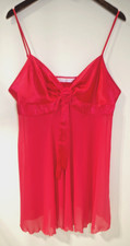 C2 - Victoria's Secret Red Sheer  Satin Slip Short L Dress Rose Nightgown