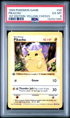 1999 POKEMON BASE SET 1ST EDITION-YELLOW CHEEKS #58 PIKACHU PSA 6