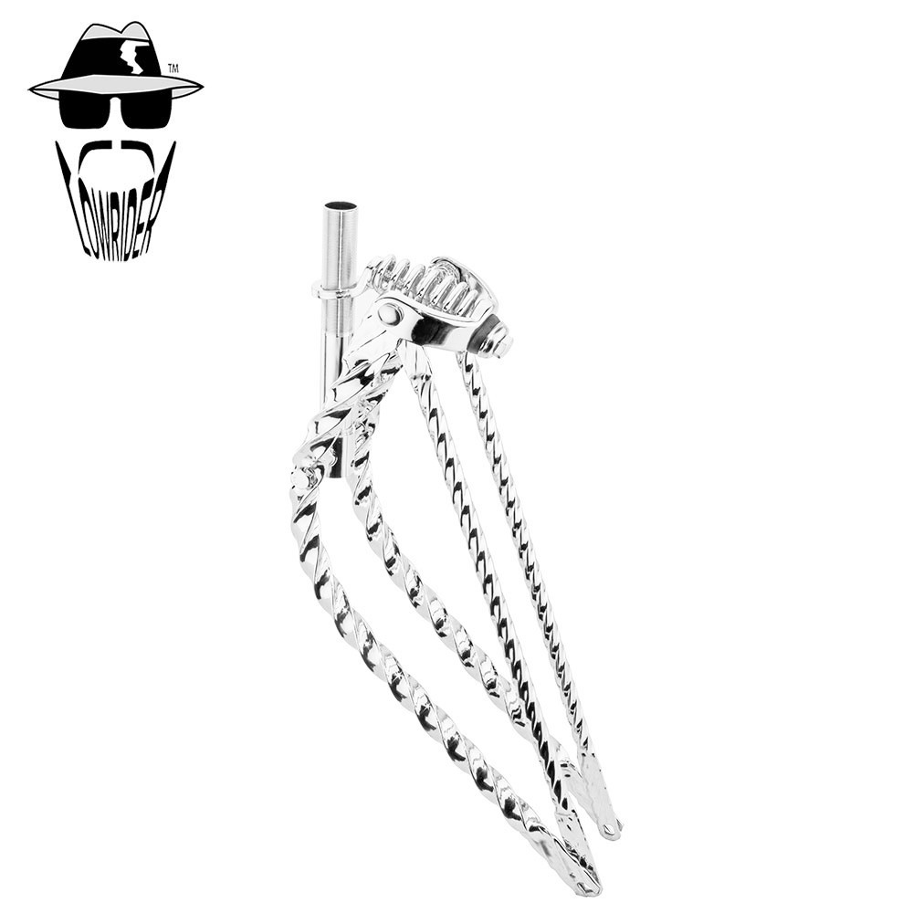 ORIGINAL LOWRIDER 26&rdquo; Square Single Twist BENT Springer Fork 1&rdquo; Threaded Chrome.