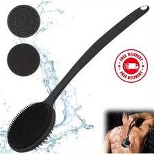 Long Handle Silicone Back Scrubber, Double Sided Bath Body Brush for Shower Men