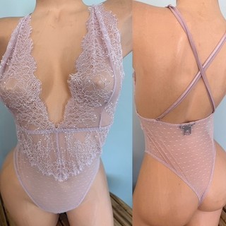 BODY DE ENCAJE MALVA VICTORIAS SECRET LENCERÍA DE PELUCHE talla M