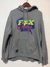 Y2K VTG Fox Racing Hoodie Men XL Gray Graphics Motocross MX Skater Sweater Read 
