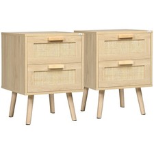 HOMCOM Set 2 Comodini per Camera da Letto Stile Boho con 2 Cassetti 40x40x56cm