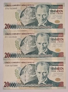 Turkey: 20 000 000 Lira 2001 Banknotes x3 Circulated But Nice Condition