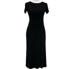 Carol Little Petite Dresses VTG Black & Gold Print Short Sleeve Midi Dress sz 2