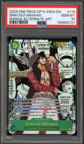 One Piece CCG Dracule Mihawk Manga Alternate Art OP14-119 PSA 10 Gem Mint