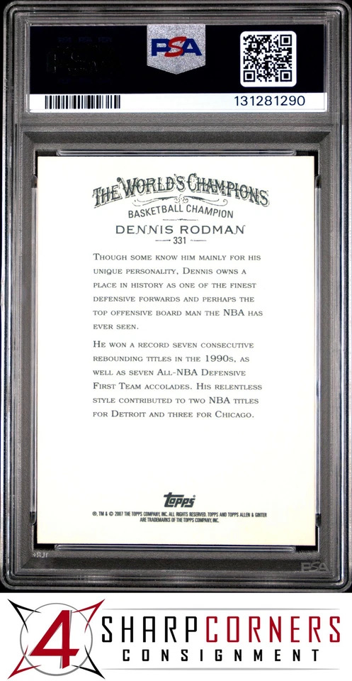 2007 TOPPS ALLEN & GINTER #331 DENNIS RODMAN HOF PSA 10 - Image 2 of 3