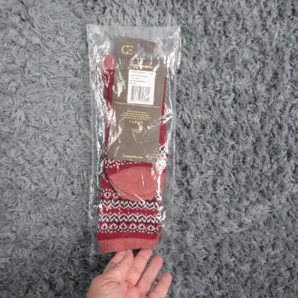 Acogedores calcetines de salón de felpa Earth Fair Isle unisex M/L granate rojo pantorrilla cálidos nuevos con etiquetas Foto 4 de 4