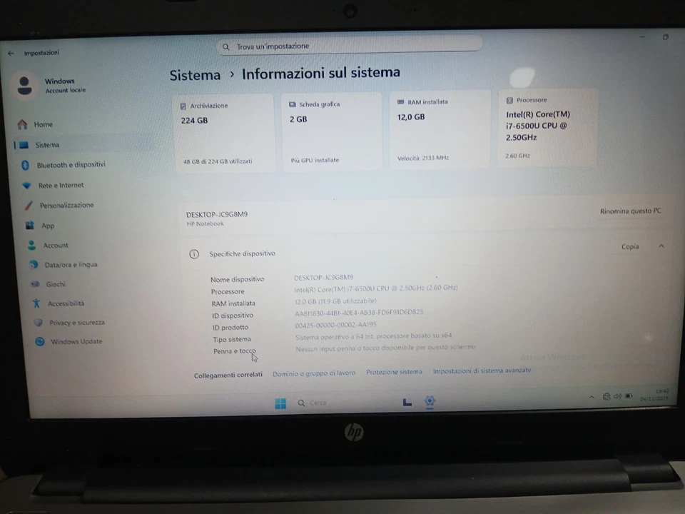 PC PORTATILE HP 15-AY071NL INTEL I7-6500U GEN. 6° RAM 12GB SSD 256GB SCHE 15.6  - Immagine 2 di 4