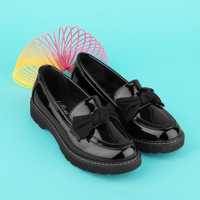 Lilley Girls Shoes Black Kids School Loafers Patent Slip On Rosita