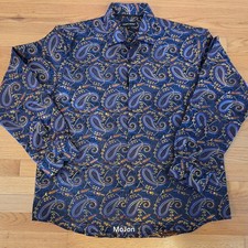 Camicia Barry Wang manica lunga con bottoni rosso blu nero oro paisley misto seta XL