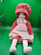 VTG Handmade Doll Rag Doll Cloth Doll Bonnet Dress Knickerbockers Apron 18.5''
