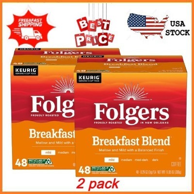 2 pack Folgers Breakfast Blend, Mild Roast Coffee, Keurig K Cup Pods, 48 Count 