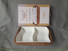 Ceramic 2 Section Rectangular 9.5 inch Baker With Woven Serving Basket