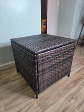 Brown Square Wicker Outdoor Side Table with Storage 27 Gallon Deck Storage...