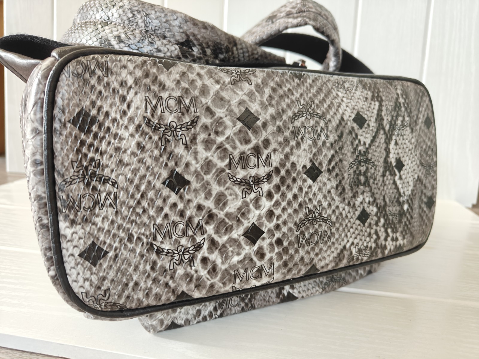 MCM Stark Gray Python Backpack Monogram Logo Bag … - image 14