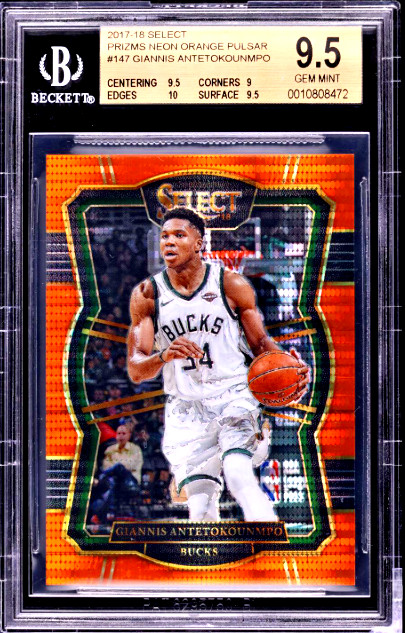 2017 Select Premier Level Neon Orange Pulsar Giannis Antetokounmpo /9 BGS 9.5