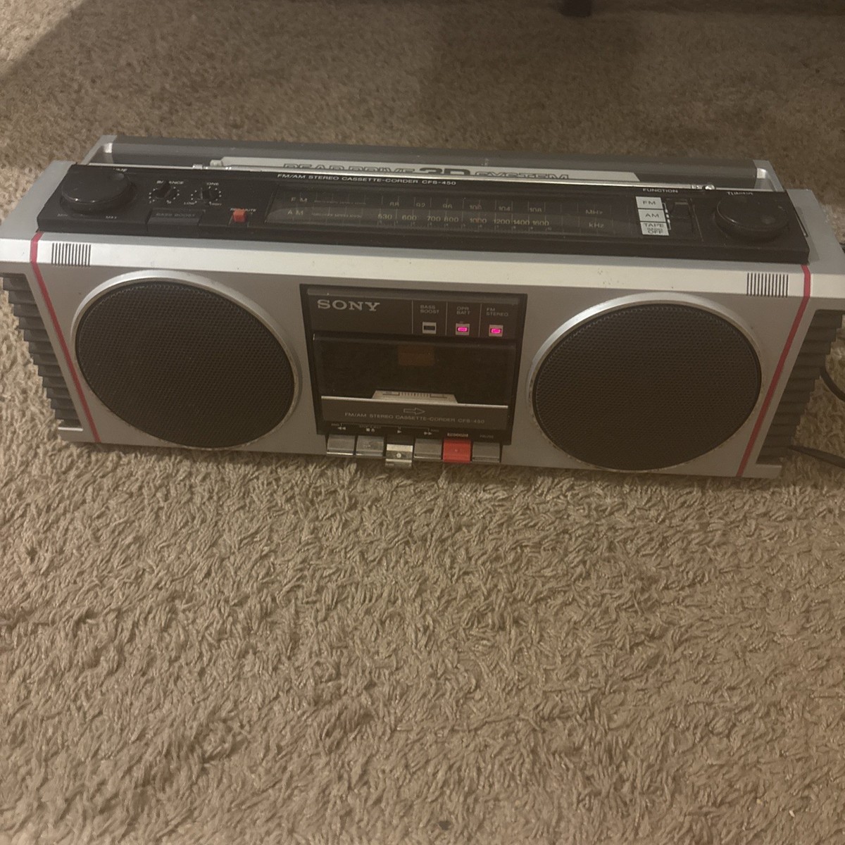 Sony CFS-450 Boombox Radio Cassette Super Woofer Bass Maintained Sony CFS-450 Boombox Radio Cassette Super Woofer Bass Maintained