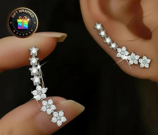 Zirconia Stone Stud Earrings Climber Womens Ladies Girls jewellery Gift UK NEW