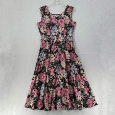 VTG Walden Floral Sleevless FIT & FLARE Midi Dress SZ 16 Cotton USA Cottage