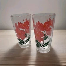 Vintage Boscul Pink Dogwood Peanut Butter Glass Set of 2