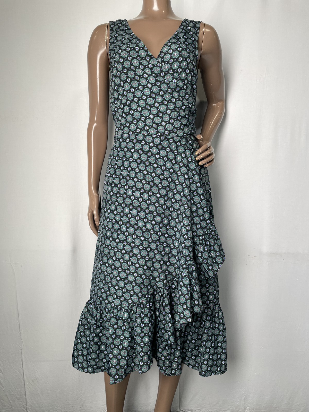 Tory Burch Womens Midi Wrap Dress Green/Multi Size 6 Medallion Print Sleeveless