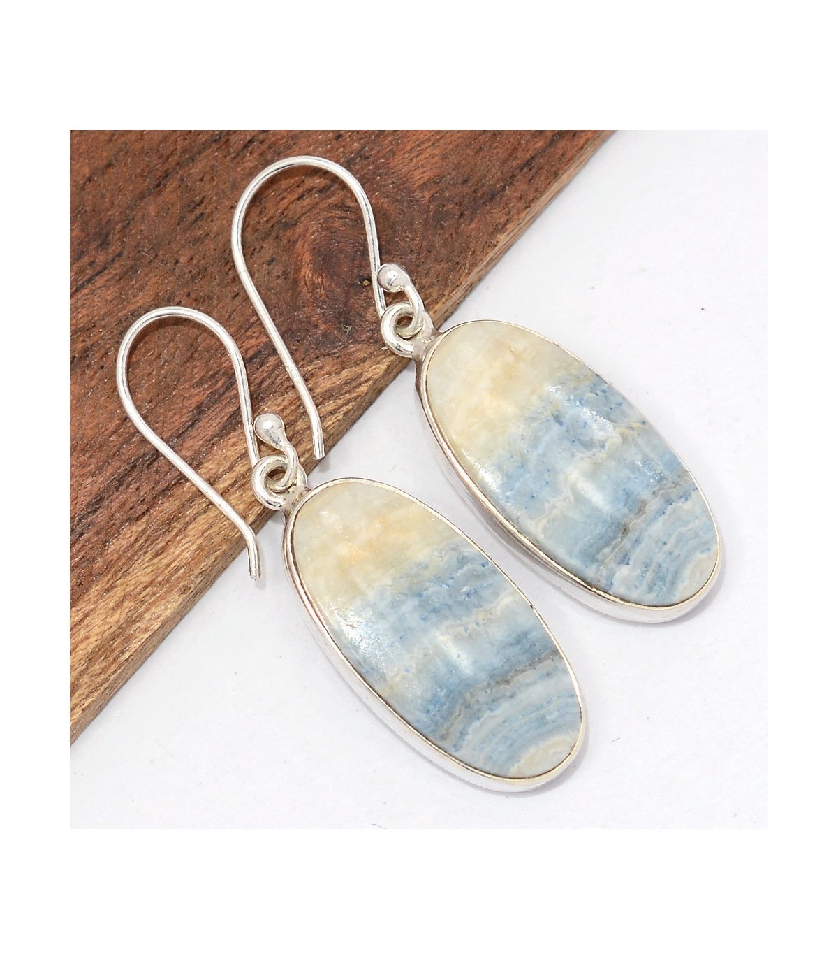 Boucles Scheelite bleue minéral naturel boucles d'oreilles pendantes lithothérapie