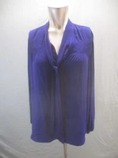 Pleione Size M Womens Purple Long Sleeve V Neck Front Tie Casual Elegant Top 328