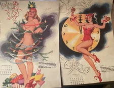 1955 Bill Randall Pin Up Calendar Girl Christmas & New Year Lot Of 2