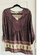 Vintage America Woman's Medium Purple Multi Long Sleeve BOHO Top NWT