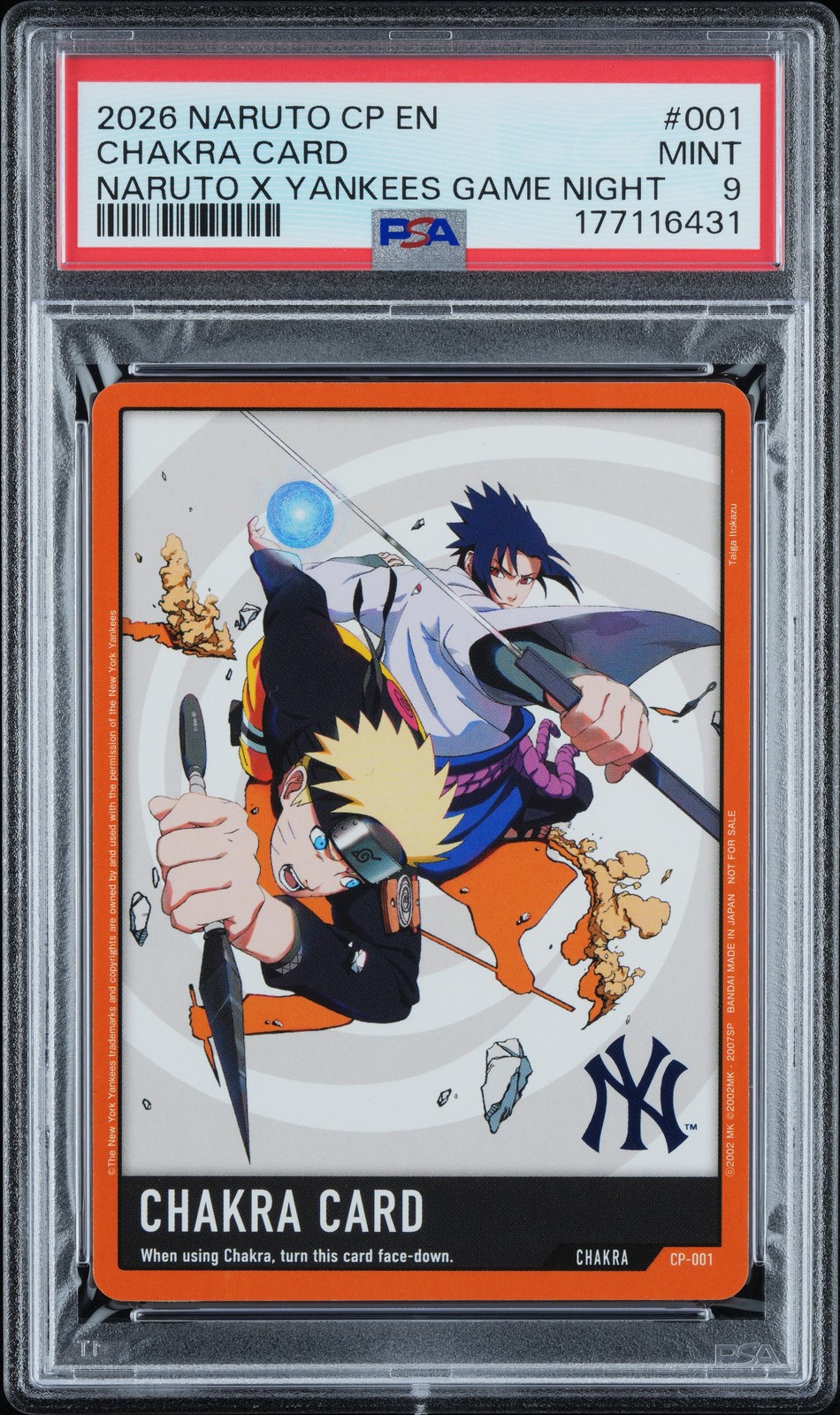 2026 NARUTO CP-CHAKRA PROMOS NARUTO X YANKEES GAME NIGHT #001 CHAKRA CARD PSA 9