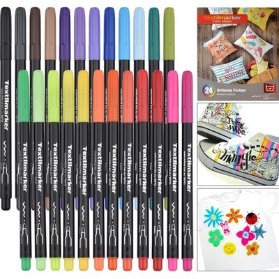 Textil Marker Set 24 Waschbar Textilstifte Fleckenmalkreide Textilfarben