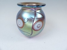 Robert Eickholt Gold Iridescent Sea Anemone Art Glass Vase 2010 Excellent Cond