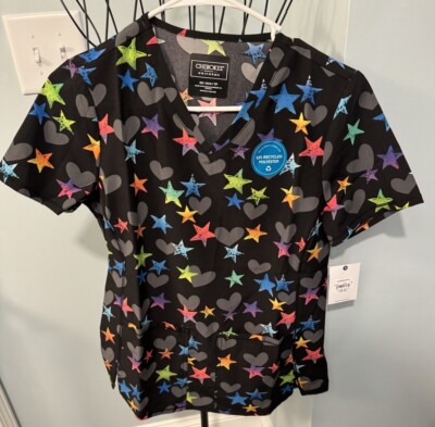 NEW Cherokee V-neck Modern Fit Loving Stars heart Extra Small XS Women Scrub Top