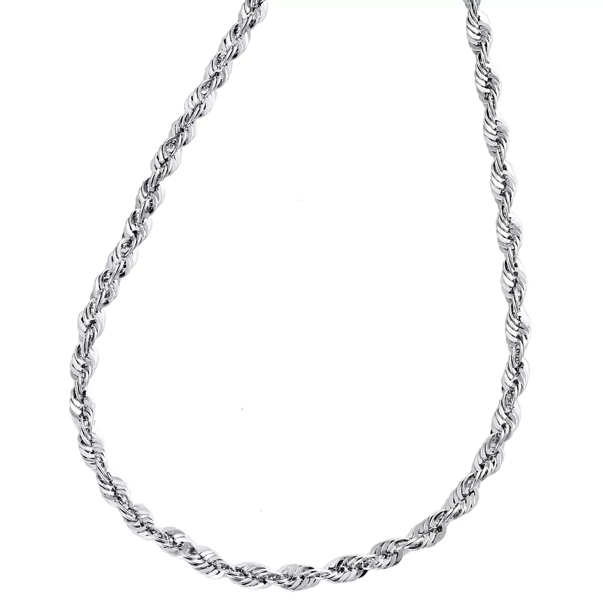 10K White Gold Diamond Cut Hollow Rope Chain 2mm Wide Necklace 18