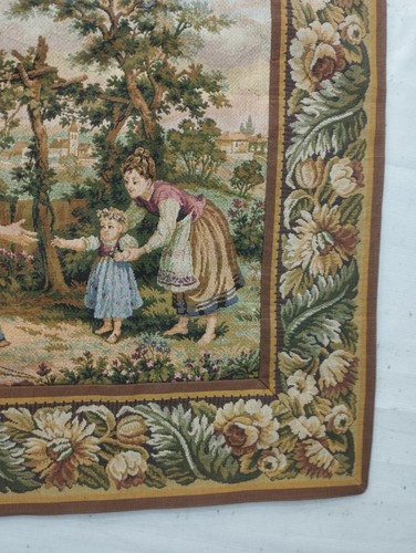 Vintage French Beautiful Family in garden Scene Wall Hanging Tapestry 170x70 cm