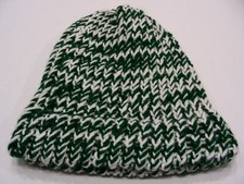 GREEN WHITE - HAND KNITTED - YOUTH SIZE STOCKING CAP BEANIE HAT
