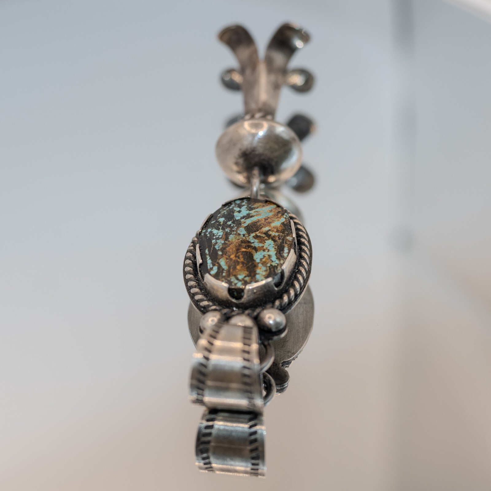 Large Blackjack Turquoise Silver Squash Blossom P… - image 11