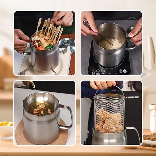 1.5L/2L Oil Filter Pot with Strainer and Frying Basket 304 Stainless Steel Oiler - Picture 15 of 33