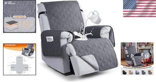 Premium 4-Layer Waterproof Recliner Cover with Adjustable Straps & Pockets - Picture 2 of 9